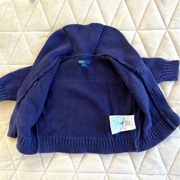 GAP Baby Gap 100% Cotton Toggle Closure Collared Navy Cardigan Size 3-6 months - Picture 3 of 6